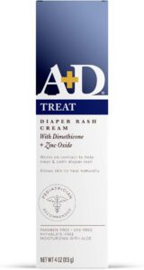 A+D Zinc Oxide Diaper Rash Treatment Cream Dimenthicone 1% Zinc Oxide 10% 4 Ounce