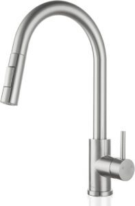 APPASO Kitchen Faucet with Pull Down Sprayer Brushed Nickel Single-Handle High Arc Swan-Neck - افضل صنبور للمطبخ