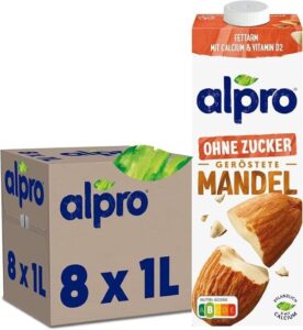 Alpro Almond No Sugars Plant-Based Long Life Drink Vegan & Dairy Free 1L (Pack of 8) - افضل حليب نباتي