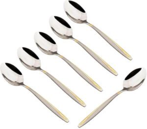 Bister Tea Spoon With Mirror Polish & Gold Satin Stainless Steel Set Of- 6 SILVER 24-799 - افضل طقم ملاعق