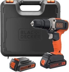 Black & Decker 18V 1.5Ah 650 RPM Combi Hammer Drill with 2 Batteries in Kitbox for Metal BCD003C2K-GB