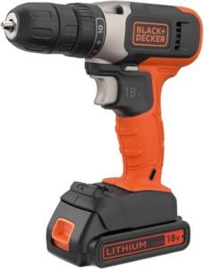 Black & Decker 18V 1.5Ah Li-Ion Cordless Drill Driver for Wood Drilling & ScrewdrivingFastening BCD001C1-GB - أفضل دريل لاسلكي