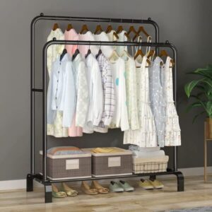 Clothes Rack Clothing Garment Rack Metal Double Rail Hanging Clothes 2-Tier Storage Shelf