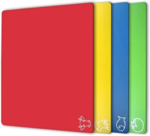 Cutting Board Mats Flexible Plastic Colored Mats with Food Icons Set of 4