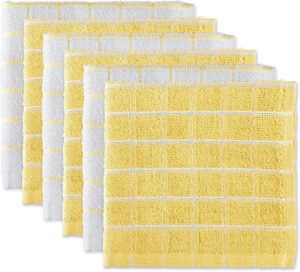 DII Basic Terry Collection Windowpane Dishcloth Set 12x12 Yellow 6 Piece