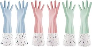 ELECDON Rubber Cleaning Gloves Reusable Waterproof Household Kitchen Dishwashing Glove 3 Pairs