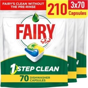 Fairy 1 Step Clean Automatic Dishwasher Tablets Lemon Scent 3x70 Tablets - افضل منظف لغسالة الصحون