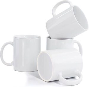 Farielyn-X Porcelain Sublimation Mugs Set of 4 12 oz White Coffee Mugs Ceramic Coffee Cups