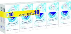 Fine Classic Facial Pocket Tissues, 3 Ply, Pack of 10 x 10 Sheets, Good for All Skin Types - افضل مناديل للوجه