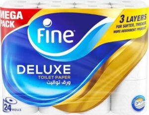 Fine Deluxe, Highly Absorbent, Sterilized, Soft & Strong, Flushable Toilet Paper, 3 Plies, Pack of 24 Rolls - افضل مناديل حمام
