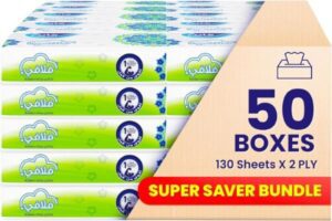 Fine Fluffy Facial Tissues 50 Boxes of 2 Ply x 130 Sheets ,with Real Cotton Feel