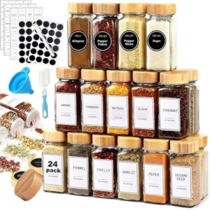 HJB VISSO 24 Pcs Glass Spice Jars-Bottles 120ml Empty Square Spice Containers with Spice Labels