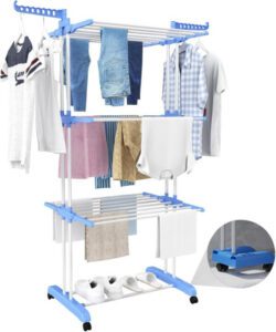 HOMIDEC Airer Clothes Drying Rack 4-Tier Foldable Clothes Hanger Adjustable Large Stainless Steel