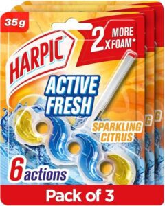 Harpic Active Fresh Sparkling Citrus Toilet Cleaner Rim Block Toilet Freshener 35g Pack of 3