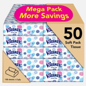 Kleenex Ultra Strong Facial Tissue, 2 PLY, 50 Soft Packs x 130 Sheets - افضل مناديل للوجه