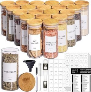 Laramaid 2.5oz 20Packs Glass Jars Set Cylinder Spice Jars with Bamboo Lids and Customized Labels - افضل علب بهارات