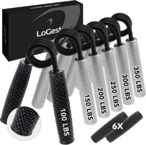 Logest Metal Hand Grip Set 100LB-350LB 6 Pack 50LB-350LB 7 Pack No Slip Heavy-Duty Grip Strengthener