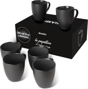 MIAMIO - 6 x 350 ml Stoneware Coffee Mug-Cup Set Le Papillon Collection - افضل انواع فناجين القهوة