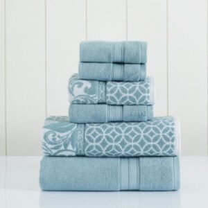 Modern Threads Trefoil Filigree 6-Piece Reversible Yarn Dyed Jacquard Towel Set 100% Combed Cotton - افضل مناشف للجسم