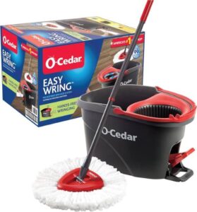 O-Cedar EasyWring Microfiber Spin Mop Bucket Floor Cleaning System Red Gray - افضل نوع ممسحة ارضيات