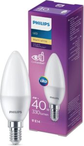 Philips LED Light Frosted Candle B35 Non-Dimmable E14 Base 6.5W-48W Equivalent warm white 2700k - افضل لمبات ليد