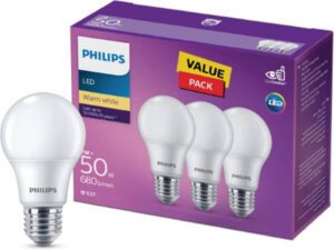 Philips LED Light Non Dimmable Bulb 50 W E27 3000K 3PCS - افضل لمبات ليد