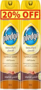 Pledge Furniture Polish and Cleaner Spray Twin Pack Dust-Removing Unscented 300ml - افضل ملمع للابواب الخشب