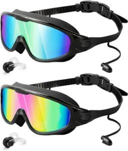 Rantizon Swim Goggles 2 Pack, Wide View Anti Fog&UV Swimming Goggles for Audlt