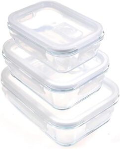 SKY-TOUCH 3PCS Glass Storage Containers Airtight Bento Boxes Set