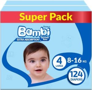 Sanita Bambi Size 4 Large 8-16 Kg Super Box 124 Diapers - افضل حفاضات اطفال