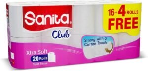 Sanita Club 2-Ply Xtra Soft Toilet Tissue Paper 20-Rolls, White