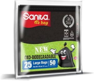 Sanita Tie Bags 50 Gallons 25 Bags Oxo-Biodegradable Black