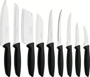 Tramontina Plenus 9 Pieces Knife Set with Stainless Steel Blade and Black Polypropylene Handle - افضل سكين