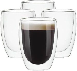 UMIZILI 4-Pack 12Oz Glass Cups Double Walled Thermo Espresso Glasses Insulated Coffee Mugs