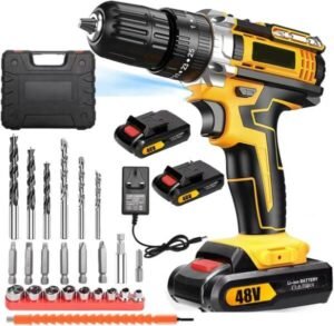 VINNYSEN 48V Cordless Drill Set Electric Drill Set with Battery and Fast Charger