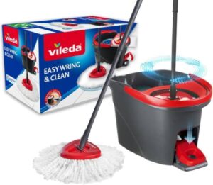 Vileda Easy Wring & Clean Spin Mop and Bucket Set floor spin mop microfibre head removes over 99% of bacteria with just water