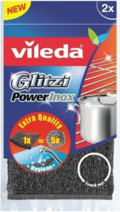 Vileda Glitzi Power Inox Metalic scouring PAD pack of2 Pieces for dishwashing - افضل اسفنج مواعين