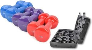 Vinyl Dumbbell Set with Carrying Case (10 Kg Blue-Purple-Red) - افضل نوع دمبل