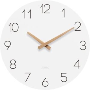 mooas Flatwood Wall Clock 12 Wood Non-Ticking Sweep Movement Decorative Battery Operated - افضل ساعة حائط